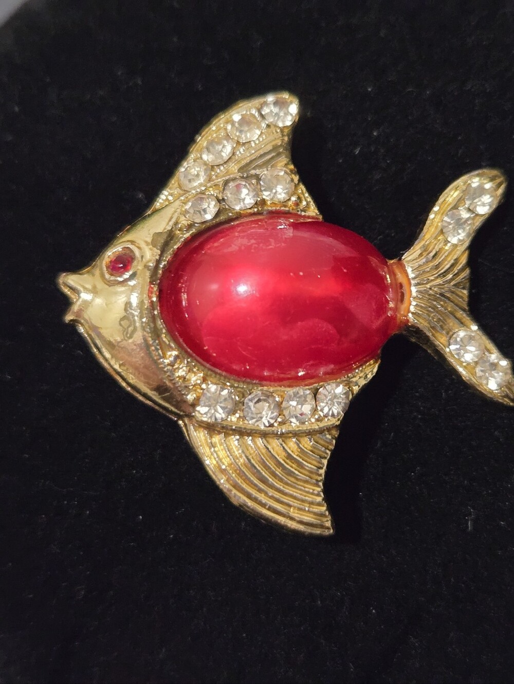 Vintage Gold-Tone Jelly Belly Angel Fish Rhinestone Pin Brooch 1 3/8"